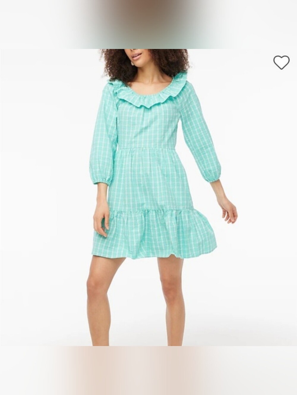 NWT J.Crew Factory Seersucker Ruffle Neck Mini Dress Woman Size 6 Coastal Beach